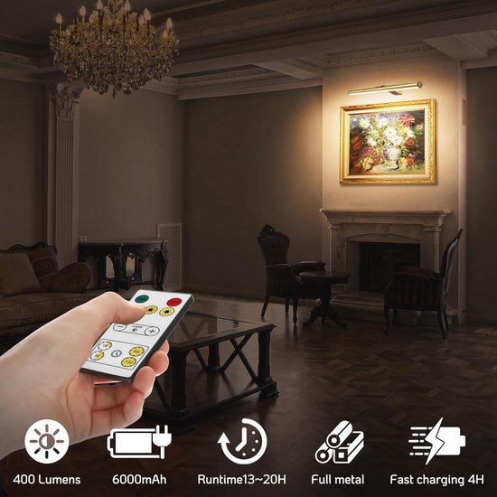 Lampe De Tableau Sans Fil Rechargeable 4400 MAh Avec Télécommande - Lumière Variable Pour Peinture Et Portraits