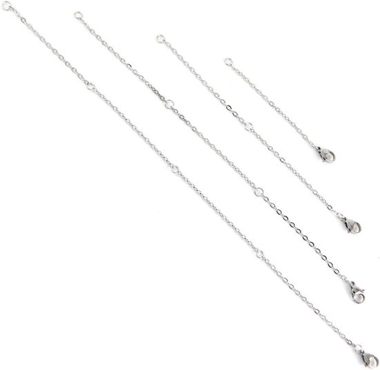 Set van 4 zilveren halskettingverlengingen in 5, 10, 15 en 20 cm voor dames en heren, ideaal voor het eenvoudig verlengen van kettingen met een stijlvolle uitstraling
