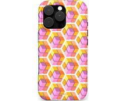 Casetastic hoesje geschikt voor Apple iPhone 16 Pro - MagSafe - Dubbellaagse bescherming - Pastel Hex Kunst - Fashion Case - Okergeel Lila Perzik Wit