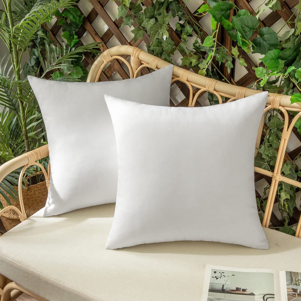 Ibenzoa Set van 2 Waterbestendige Buitenhoesjes voor Kussens, Modern Design voor Tuin en Terras, 50 x 50 cm, Wit