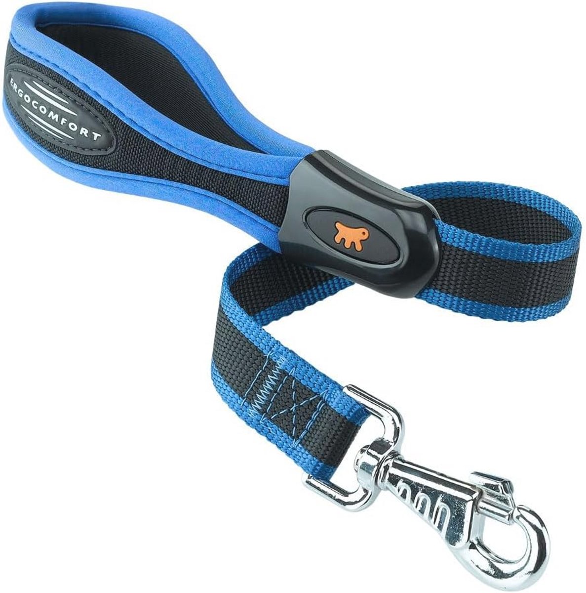 Korte nylon hondenriem met ergonomisch handvat - 55 cm x 2,5 cm - Blauw