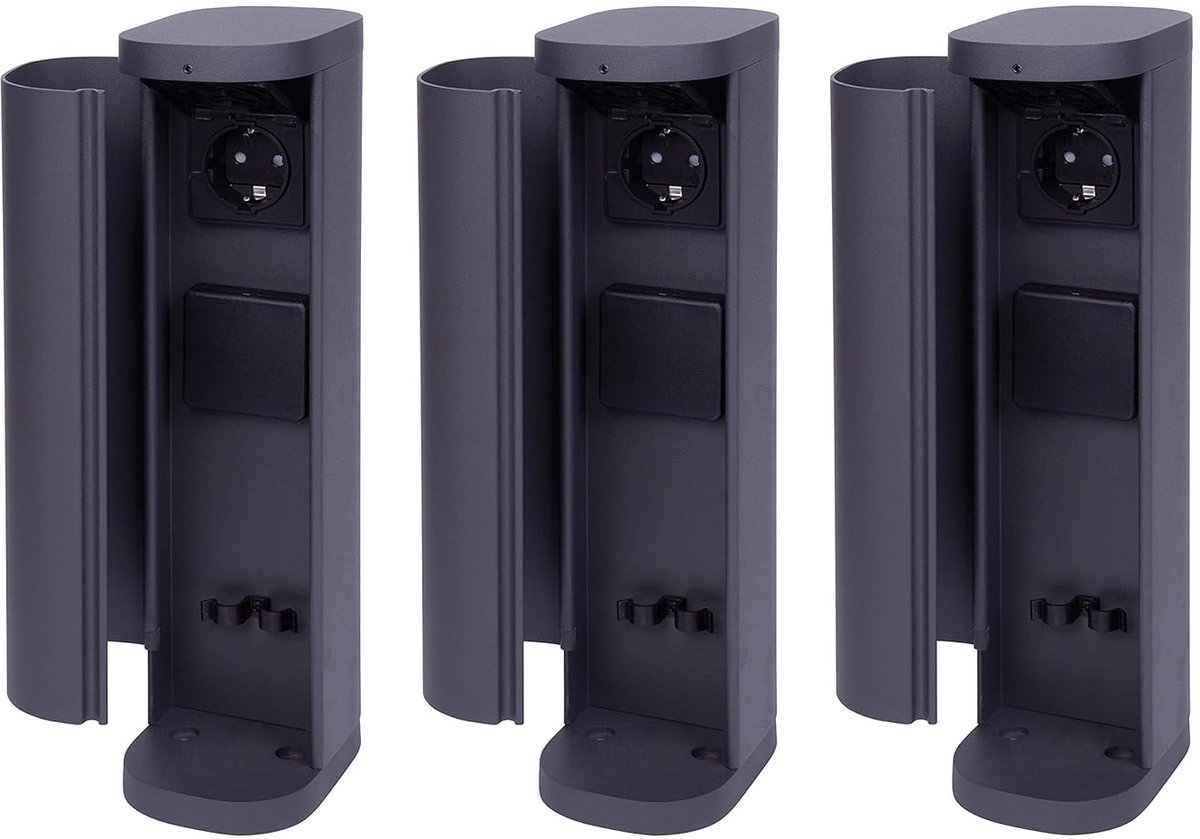 3x stopcontacttoren 2-weg buiten antraciet rond met deksel IP44 stopcontact buiten tuin stopcontact buiten stopcontactzuil tuin stopcontacttoren