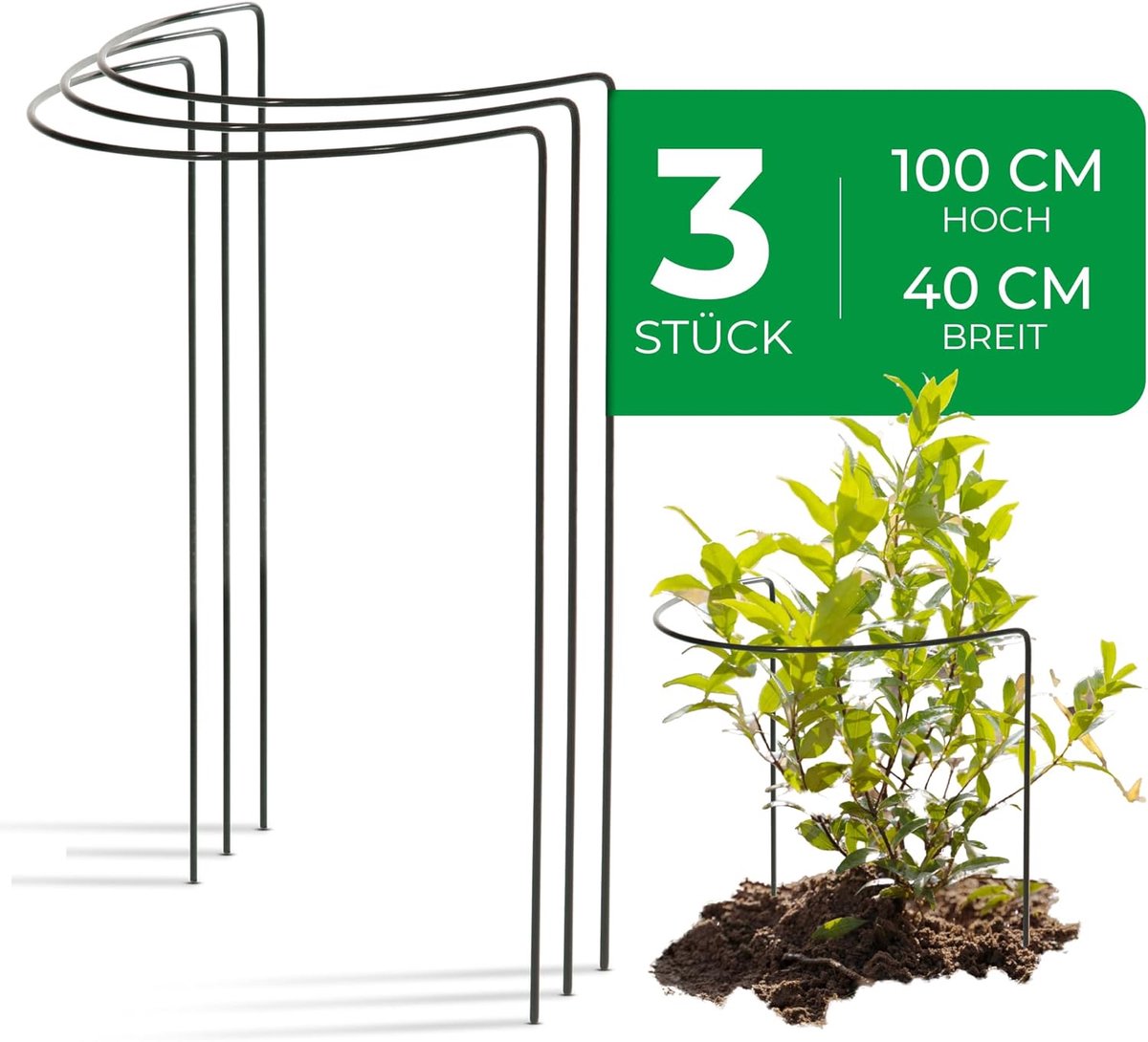3 struiksteunen 100 cm hoog halfrond 40 cm groene vaste plantenhouder bloemenhouder klimplant plantensteun bloemensteun vaste plantensteun trellissteun struikhouder rozensteun