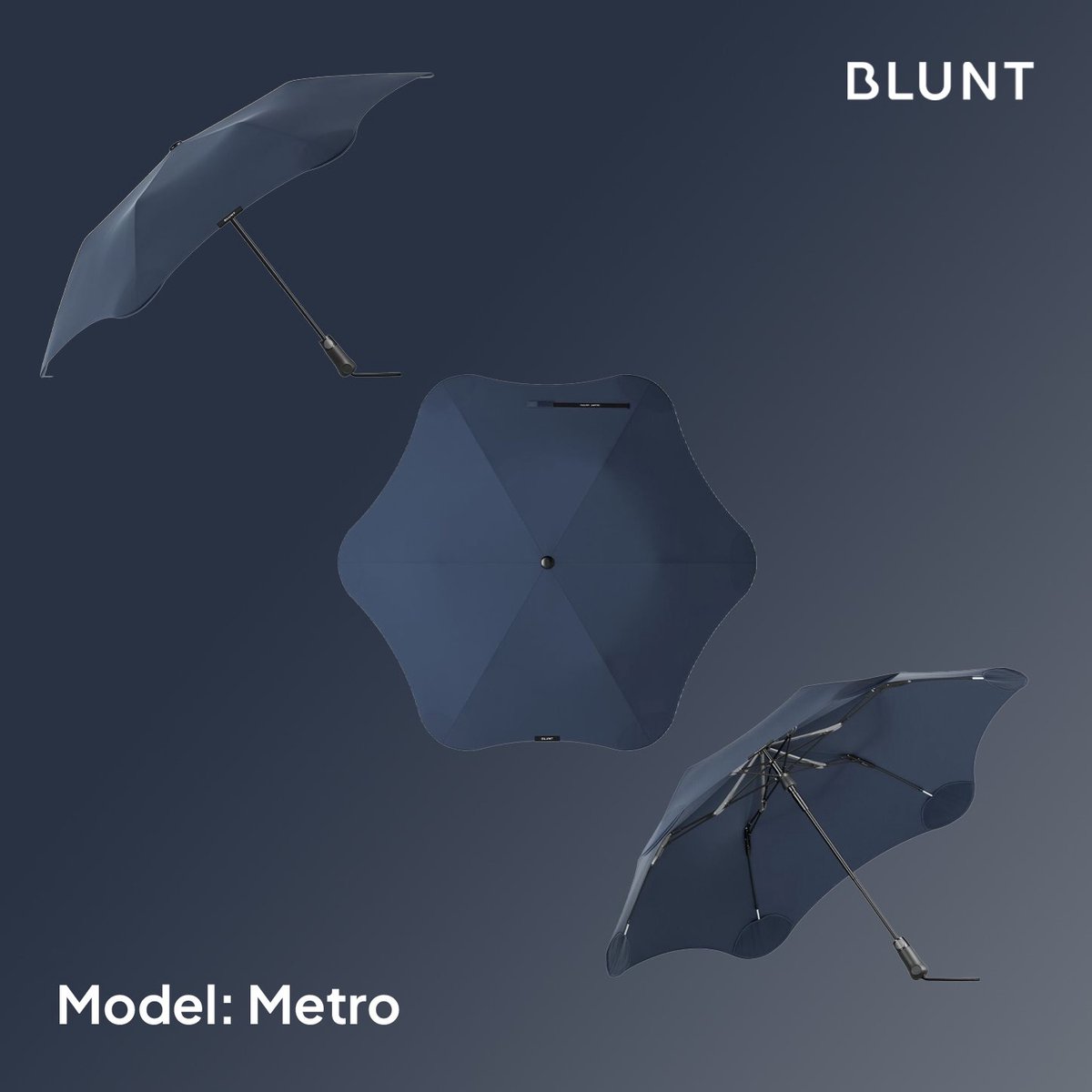 BLUNT Metro - Paraplu en Stormparaplu - Opvouwbaar en Winddicht tot 88 km/u - Automatisch Open - Lichtgewicht en Duurzaam - Ø 100 cm - Middernachtblauw