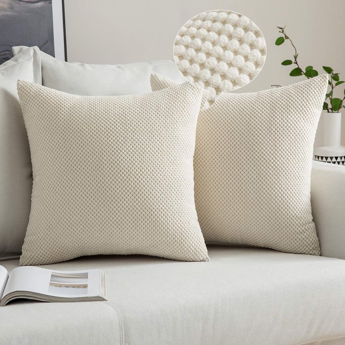 Ibenzoa Zachte Ribfluwelen Kussenovertrekken Set van 2 voor Bank en Slaapkamer Decoratie beige