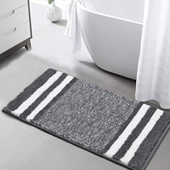 Tapis De Bain Antidérapant 60x110 Cm – Gris Clair – Absorbant, Lavable En Machine