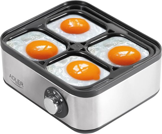 ADLER EUROPE AD 4486 Egg Cooker with 8 Eggs Soft Medium Hard Simultaneous Cooking Measuring Cup with Insert Needle Automatic Shut-Off with Acoustic Signal, Poaching Insert, 500 W