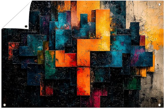 Composition rectangulaire abstraite colorée - Impressions de jardin en couleur - Tableaux de jardin rectangles - Expressionnisme abstrait - Décoration murale extérieure - Peinture de Jardin - Affiche de jardin 90x60 cm