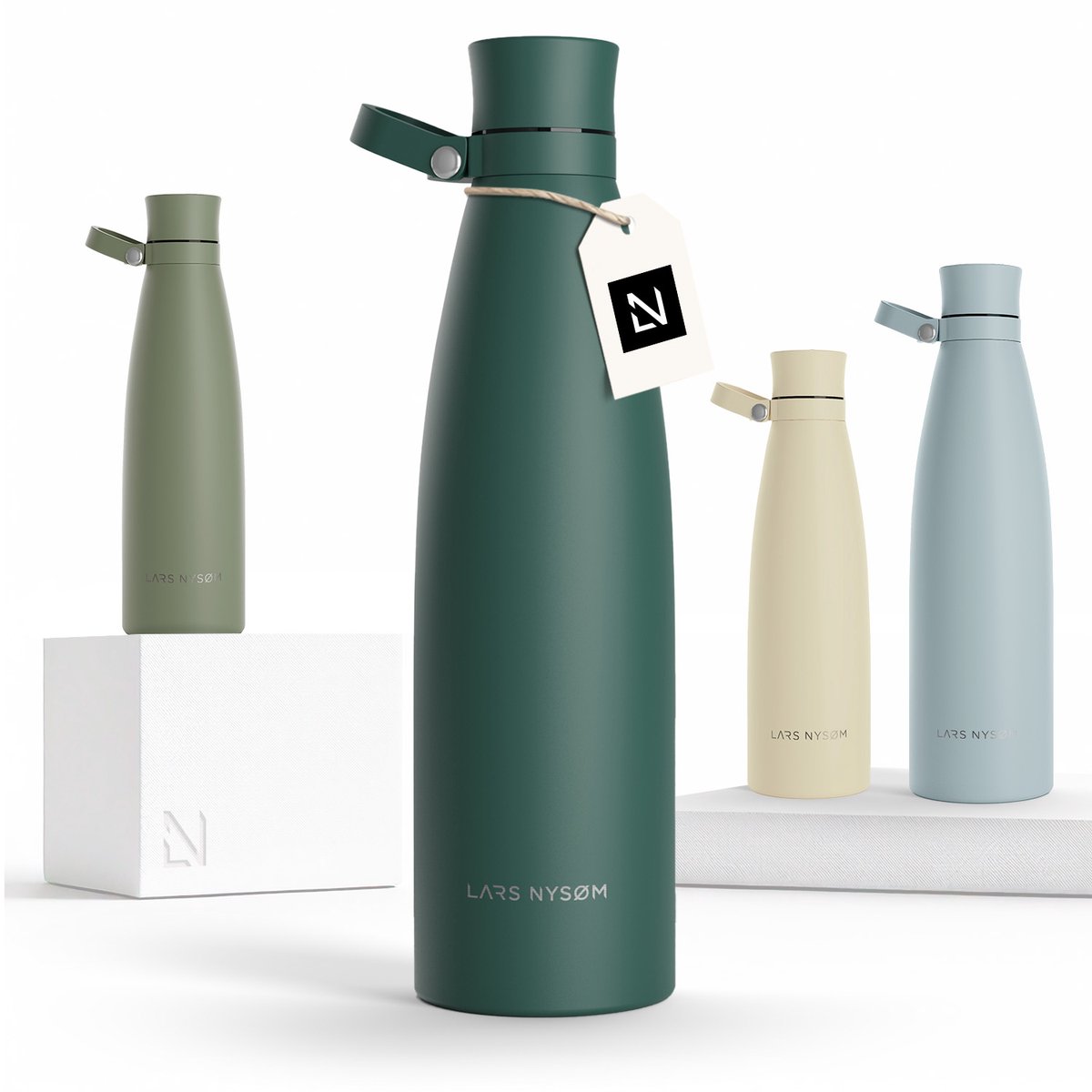 LARS NYSØM Nåde Roestvrijstalen drinkfles 1000ml - BPA-vrije geïsoleerde waterfles 1,00 Liter (Pine Green)