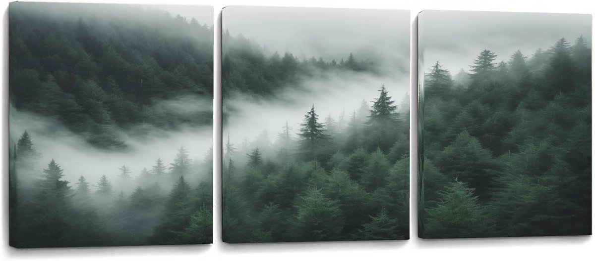 Ibenzoa Driedelige Canvas Afbeeldingen met Natuurlijke Weidescènes – Modern Woondecoratie groen
