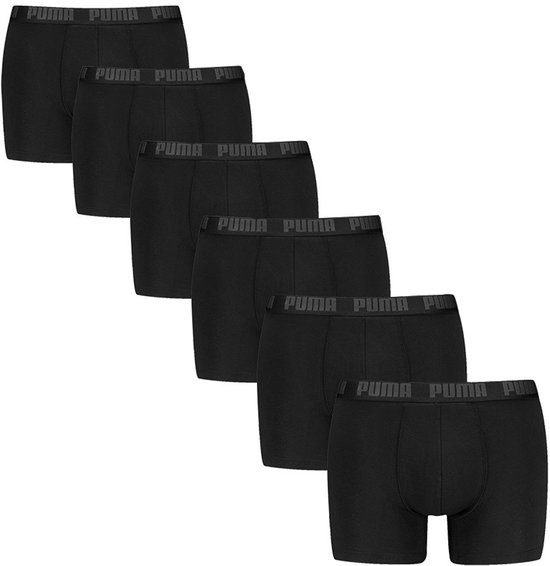 Zes zwarte Puma boxershorts met grijze PUMA-band.