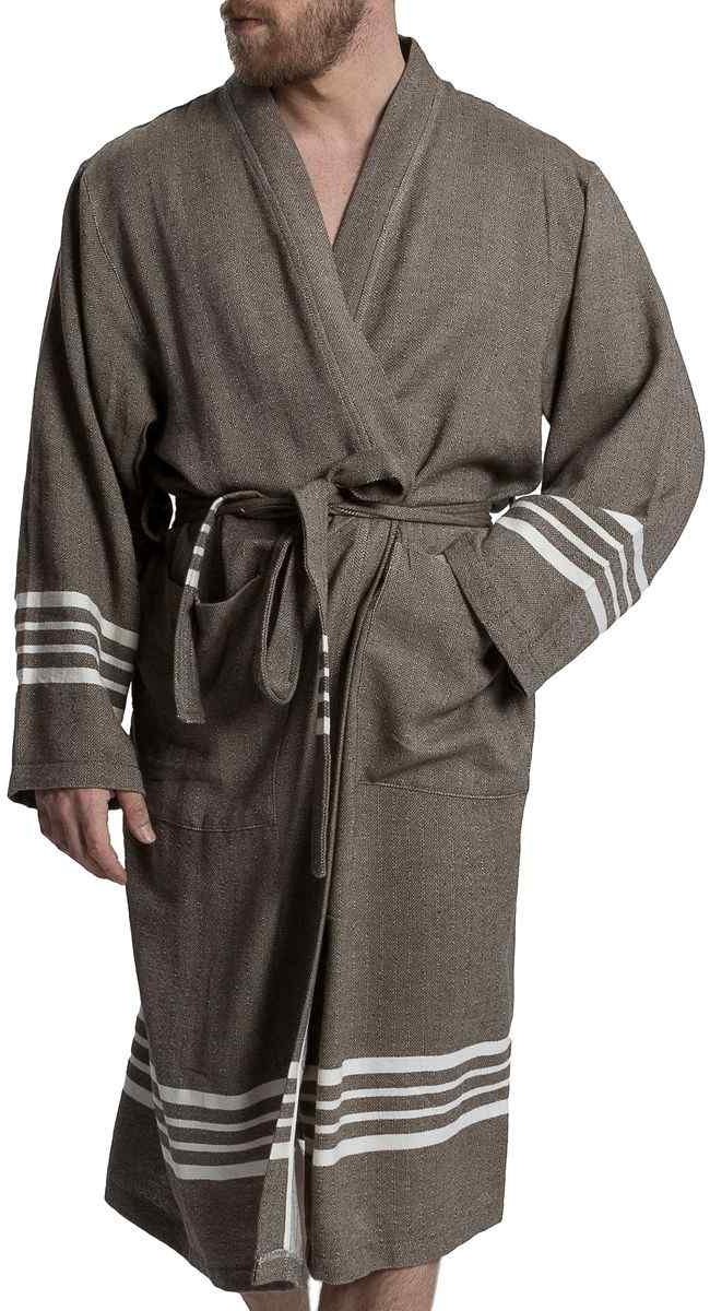 Lalay - hamam badjas Krem Sultan - khaki - XXXL - dames heren badjas - sauna badjas - dunne badjas - 100% gekamd katoen