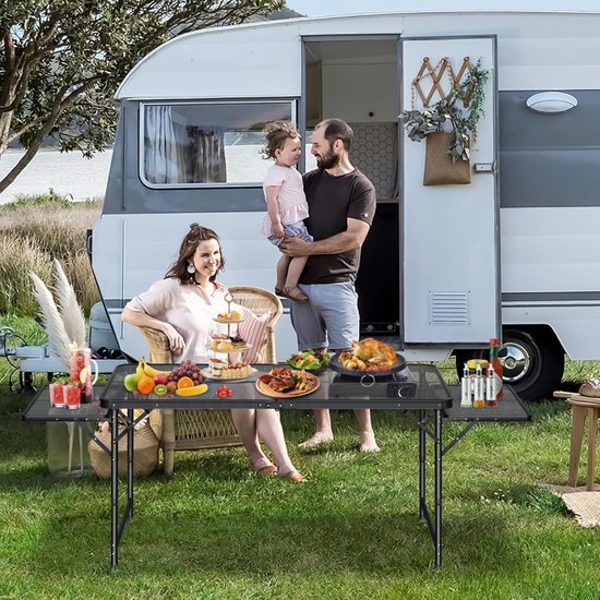 Aufun draagbare campingtafel, inklapbare multifunctionele tafel 120 x 60 x 55 cm, 3-voudig in hoogte verstelbaar, grilltafel met metalen roosterblad, opvouwbare tuintafel, bijzettafel voor strand en picknick van Aufun — afbeelding 4