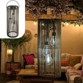 Gadgy Solar Tuinverlichting op Zonne-energie – Rotan Lantaarn voor Buiten – Hanglamp of Tafellamp – Spatwaterdicht – Sfeerverlichting voor Tuin, Balkon of Terras - Donker Bruin – Ø17 x 41 cm – Dag/Nacht Sensor