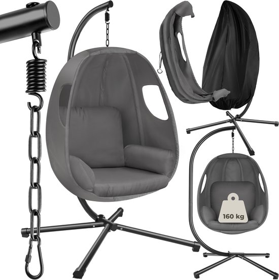 COSTWAY hangstoel met frame, hangschommel 6-voudig in hoogte verstelbaar met zijvak, hangstoel tot 120 kg belastbaar, voor binnen en buiten gebruik in de woonkamer, slaapkamer, terras, tuin