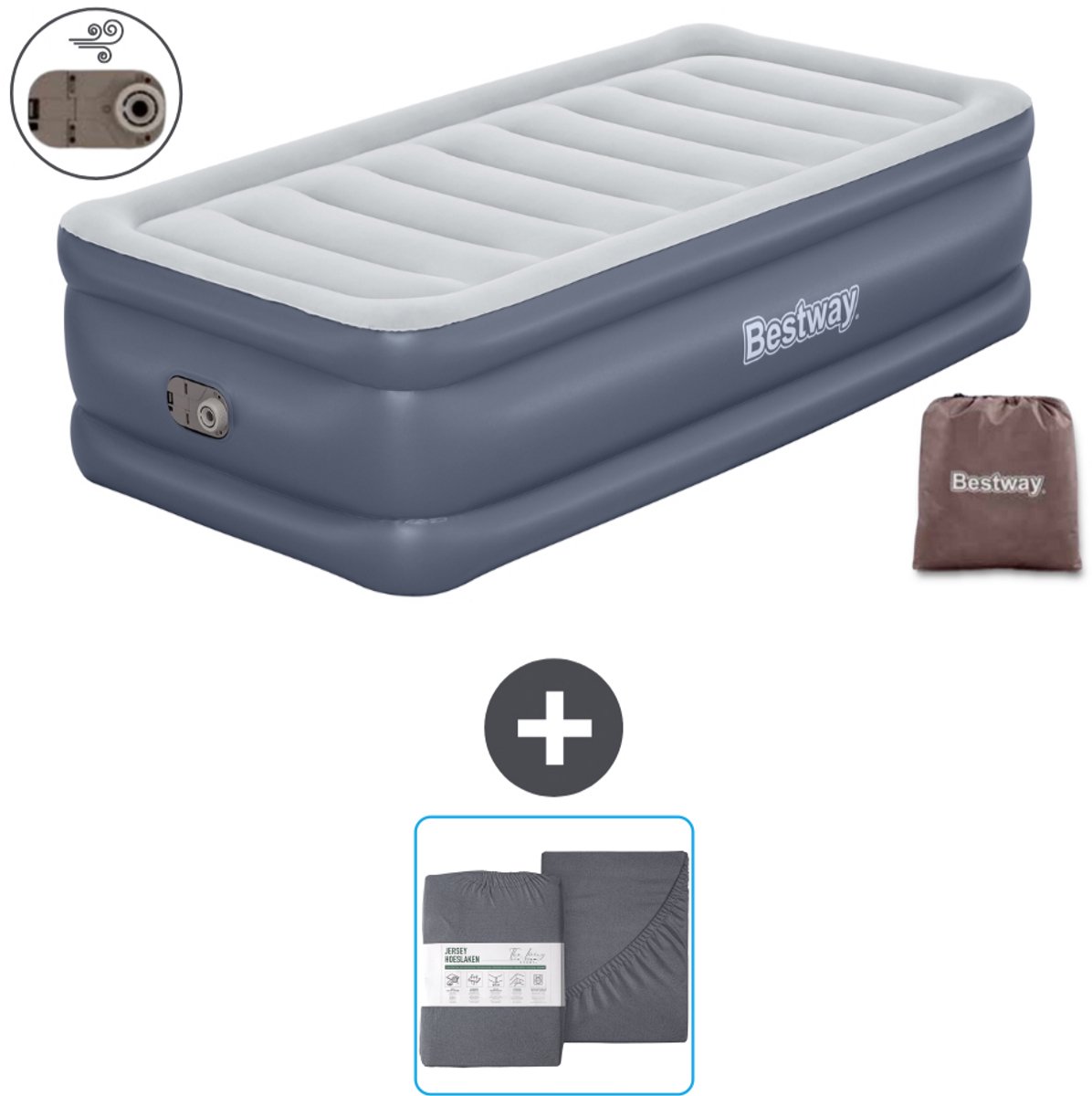 Bestway luchtbed - 1-Persoons - 97 x 191 x 51 cm - Grijs - Inclusief pomp en Hoeslaken