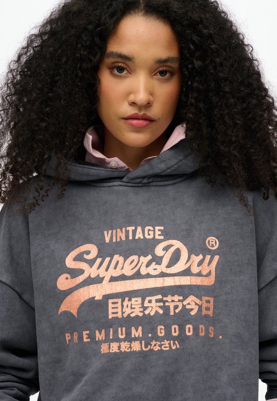 Superdry - Sweat à capuche décontracté Vintage avec logo métallisé - Femme - Sweats à capuche