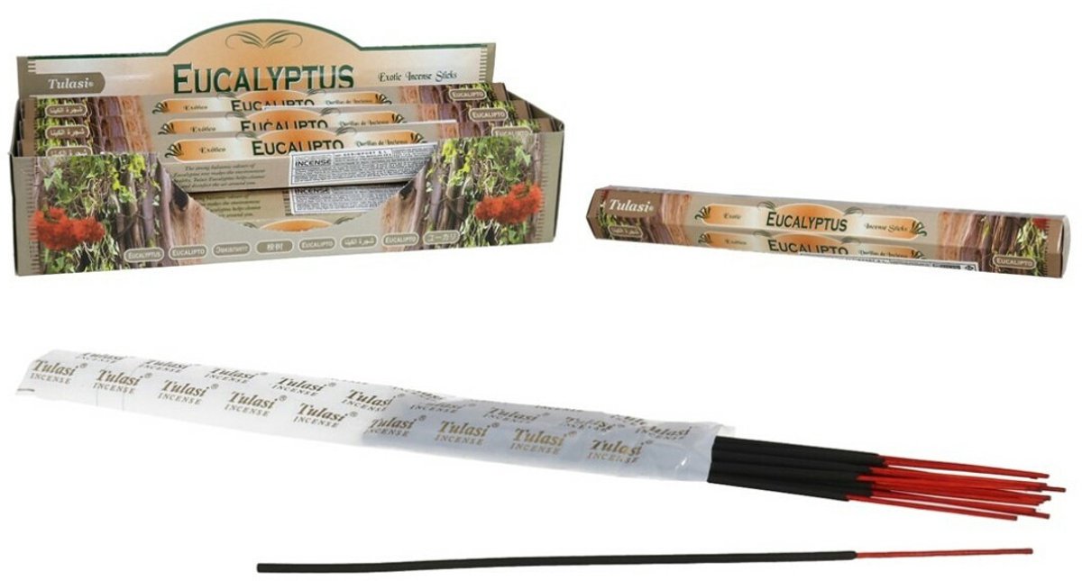 Tulasi Wierook sticks in huisgeur Eucalyptus - 40x sticks van 22 cm - Ontspannend - 24 grams - Ontspannend - Kalmerend - stokjes