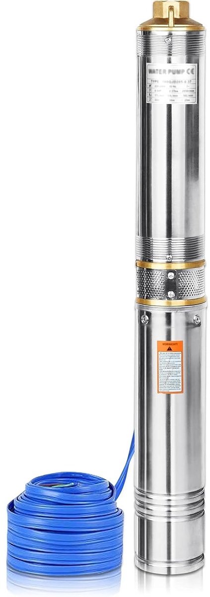 Aufun Diepwaterpomp - 750 W - debiet 4000 L per uur - opvoerhoogte 67 meter - zandpomp - 230 V / 50 Hz - IP68 waterdicht - voor irrigatie en watervoorziening - 0,75 kW / 1 pk