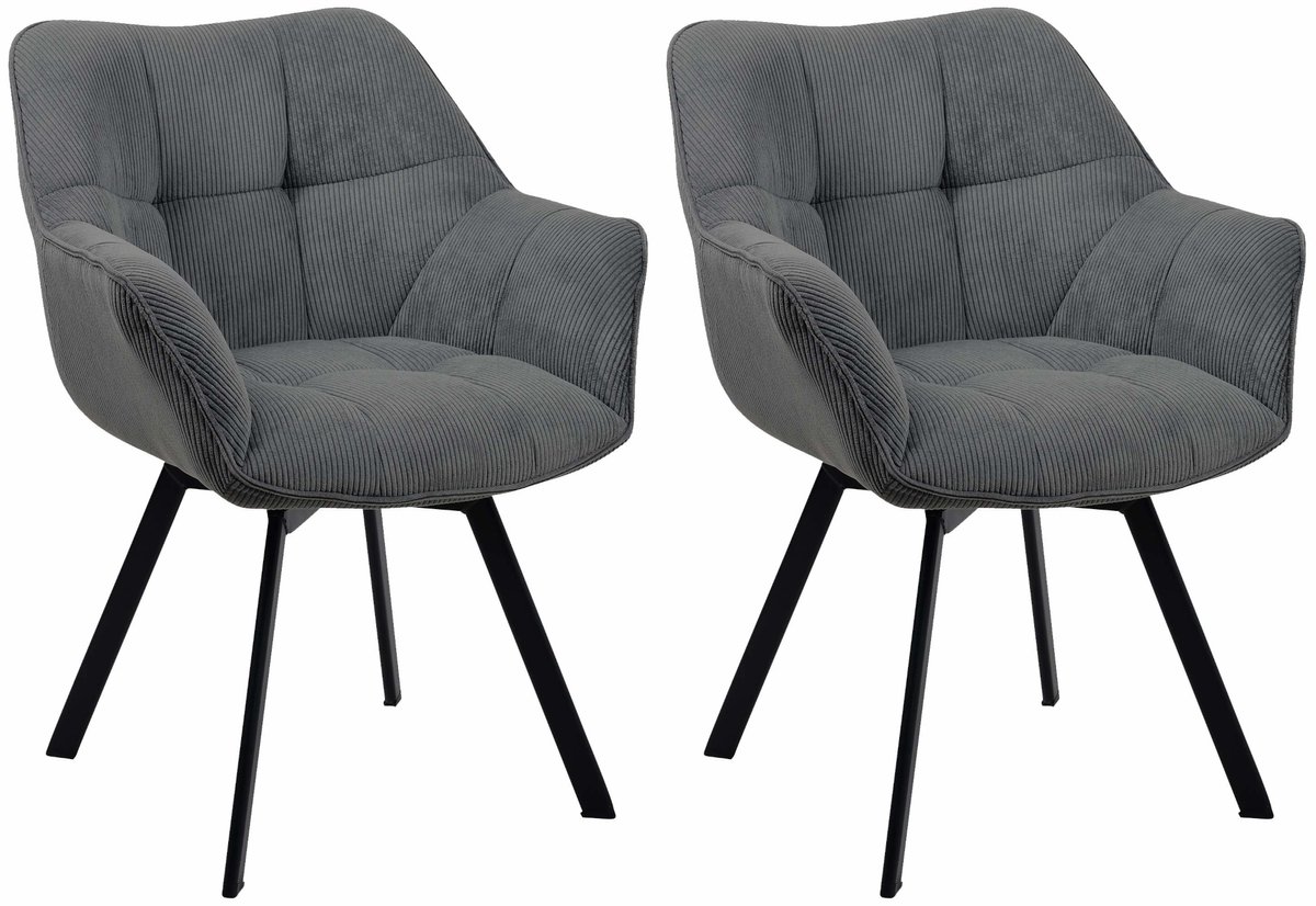 CLP Jordi Set van 2 eetkamerstoelen - Met armleuning - Metaal frame - Ribstof/donkergrijs