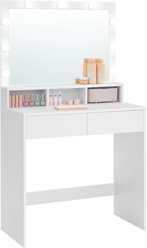 Een - Make Up Tafel Met Spiegel - Makeup Tafel - Make Up Stoel Kaptafel Met Spiegel Met Led Spiegel Inlcusief Fluwelen Stoel Wit