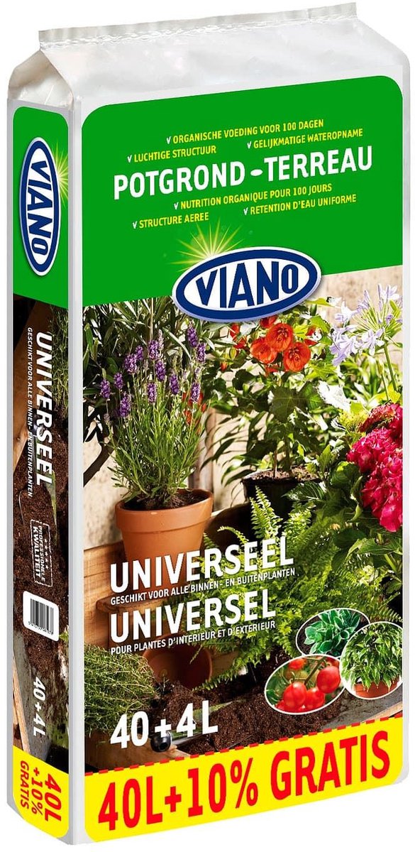 Bol.com Viano potgrond universeel - 44l (40 liter + 4 liter gratis) - Bestelling >6 zakken, levering op pallet (+1 werkdag) - Po... aanbieding