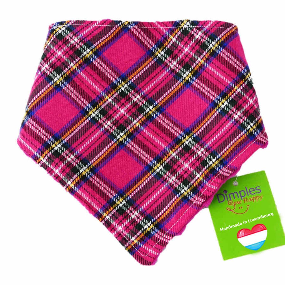 Roze tartan hondenhalsdoek - DIMPLES 60cm XXL hondensjaal hondenbandana met comfortabele drukknopen