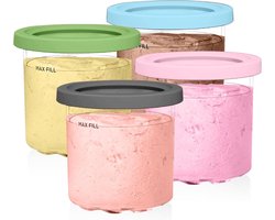Set van 4 ijsbekers met deksels - ijsbekers voor ijs - herbruikbaar - beker met deksel - ijsspeldjes containers met deksels - voor ijsmachine - Bntaomle IJsbeker - lekvrije crèamy container