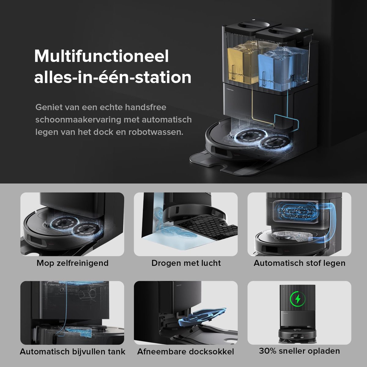 Afbeelding 2 van Roborock QV 35A robotstofzuiger - 8000Pa - met dweilfunctie - anti-verstrengeling - Dual Liftable Spinning Mops - Reactive Tech Obstacle Avoidance - Zelfreinigend - 2,7 L stofzak - 4 L watertank - Qrevo upgrade