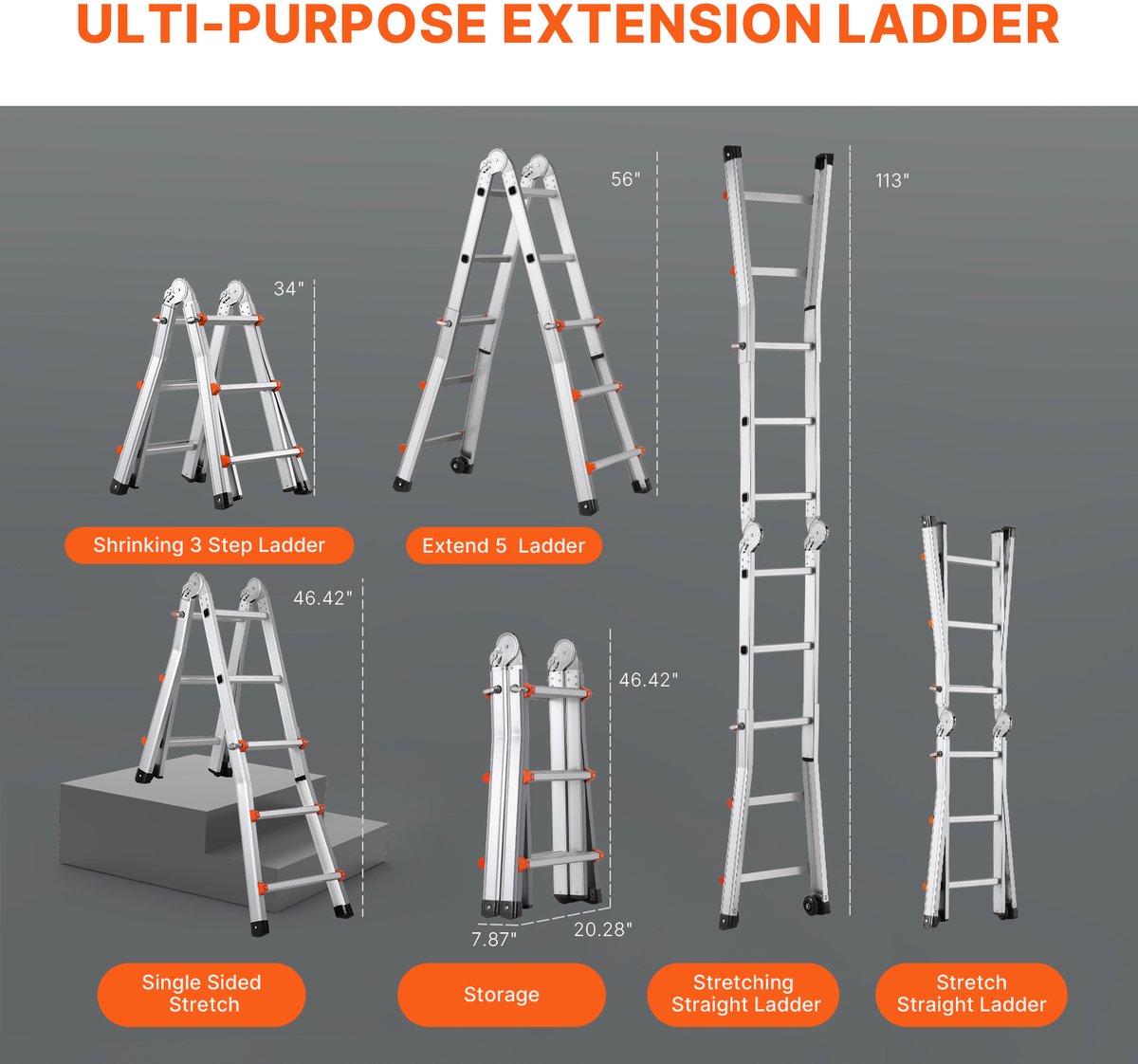 9.5 Ft Telescopische Ladder Met A-Frame, Compacte Aluminium Uitschuifbare Ladder, Multifunctionele Opvouwbare Camperladder voor Thuis, Trappen, Binnen/Buiten, 150 Kg Draagvermogen, Zilver – foto 5