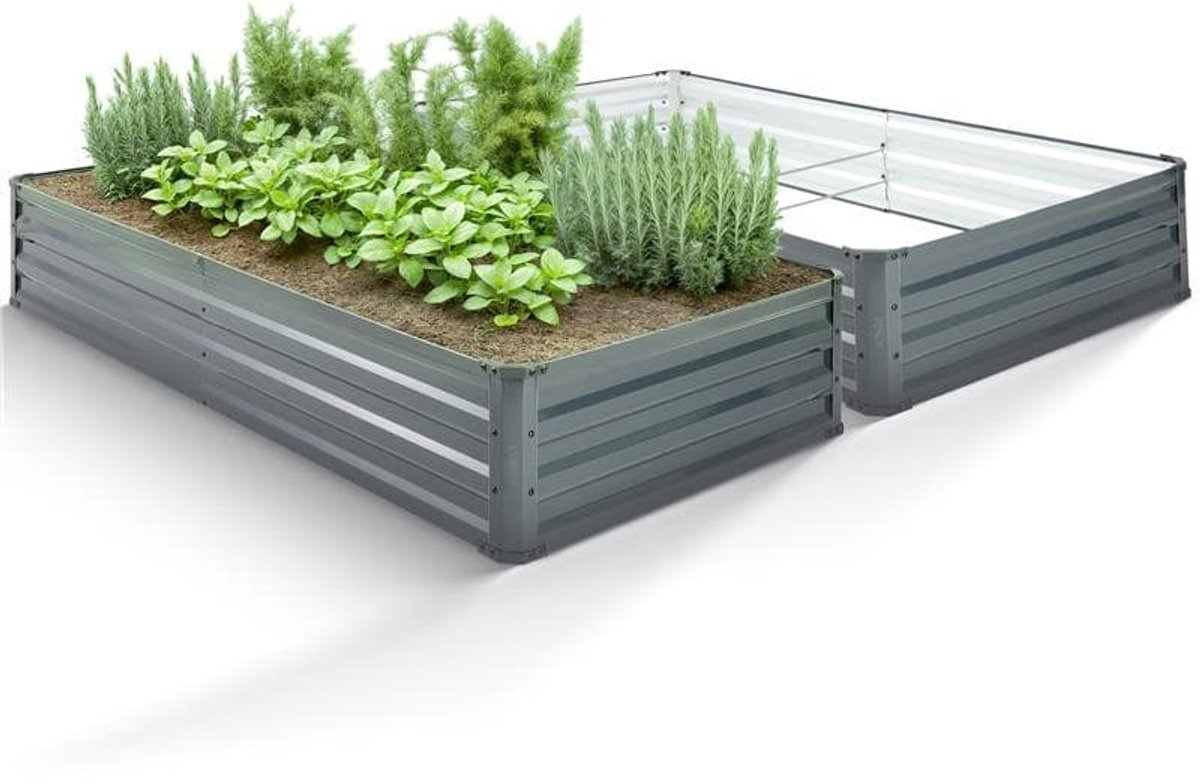 AREBOS Metalen verhoogd bed 2x 180x90x30 cm Plantbed roestvrij staal groentebed