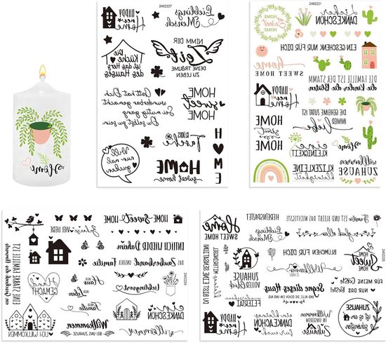 6 Fogli Rub-on Transfer Natalizi – 15x21 Cm – Adesivi Da Strisciare Per Decorazioni Fai Da Te Su Tazze, Vetro, Legno, Candele