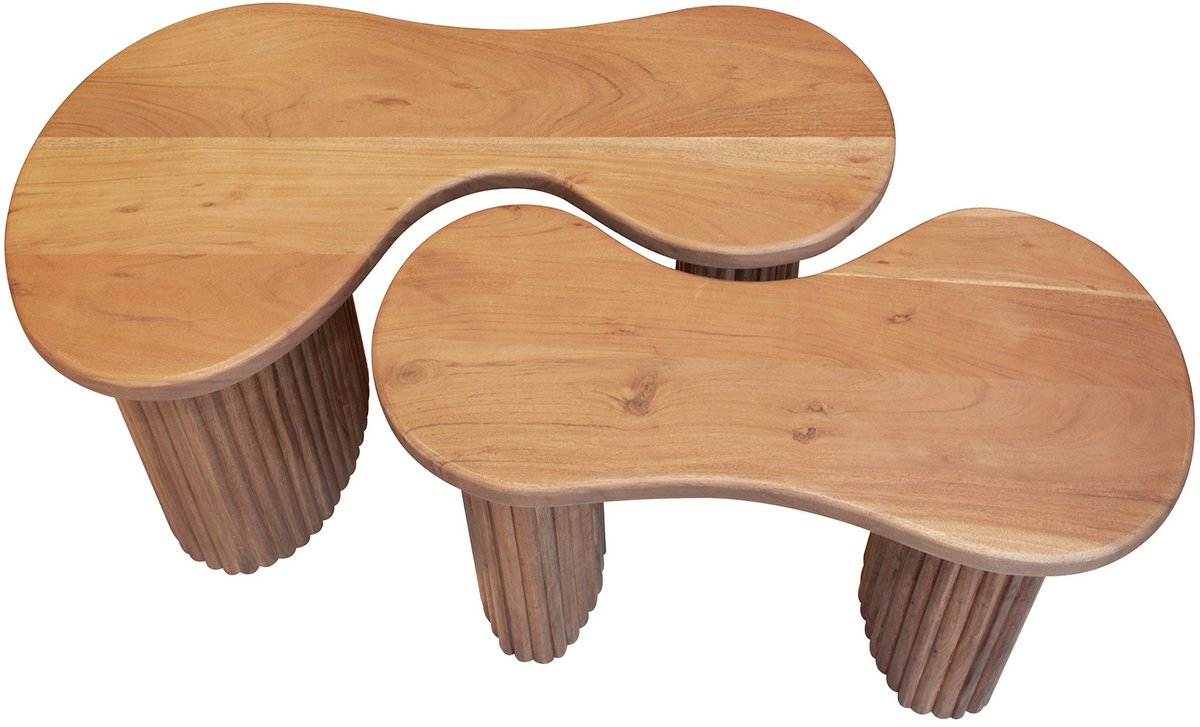 Salontafel Ovaal Organisch (Set van 2) - Hout (80 cm x 45 cm x 42 cm) - Salontafel Groot - Salon Tafel Boomstam Binnen - Ronde Salontafel - Woonkamer Tafel - Salontafels Industrieel - Salontafel Landelijk - Coffee Table White