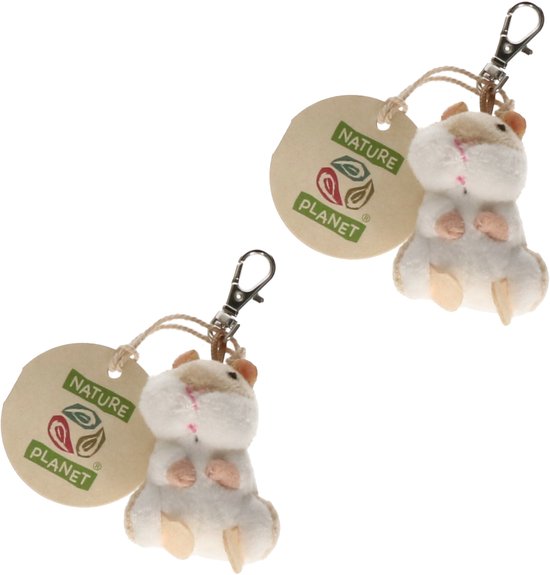 Nature Planet Pluche knuffeldier sleutelhanger - 2x - hamster - 6 cm - dieren sleutelhangers