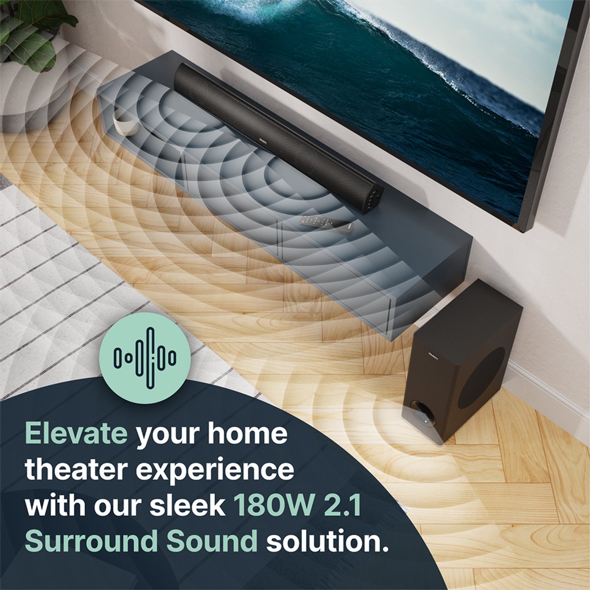 Afbeelding 3 van Majority Teton Plus – Krachtig 2.1 surround sound Geluid – Draadloze Subwoofer – Plug & Play installatie -Bluetooth & HDMI ARC