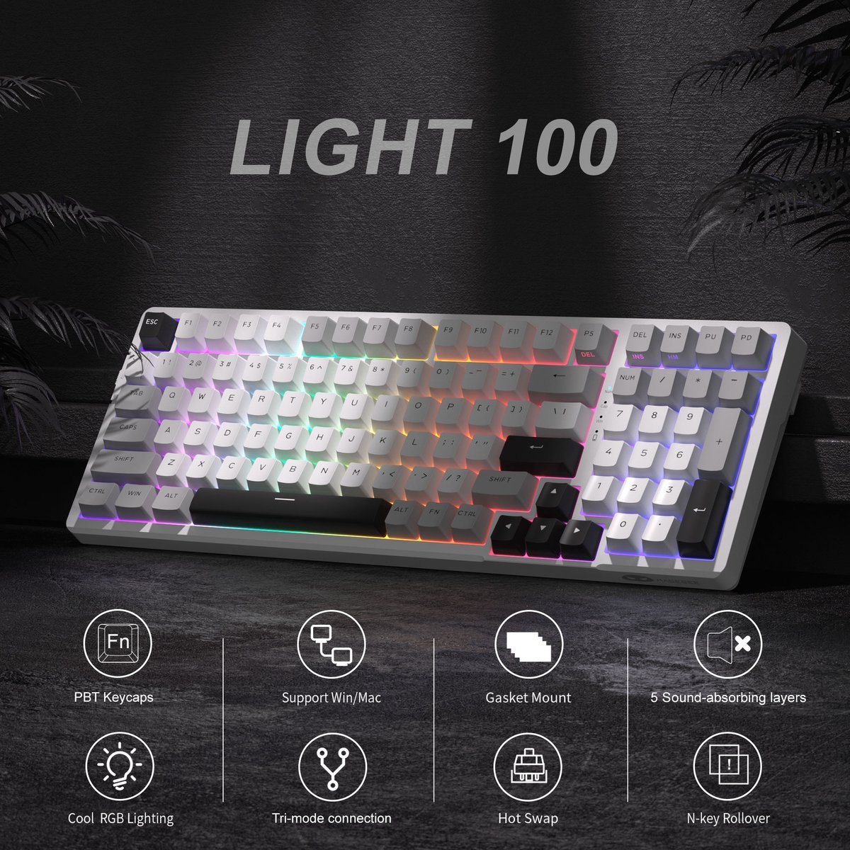 MageGee Light100 - Mechanisch Gaming Toetsenbord - Gaming Keyboard - Draadloos - RGB thumbnail 3