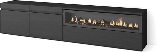 Homlando Roxy TV-kast, 183 cm, lage kast, moderne tv-standaard met opbergruimte voor de woonkamer, dressoir, elektrische open haard zwart/glanzend