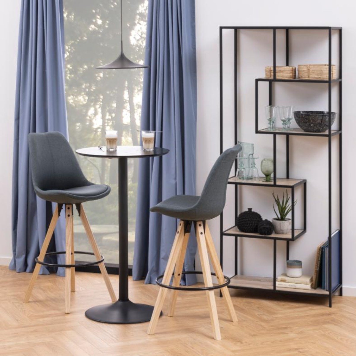 Giga Living Boekenkast Varven - Naturel/Zwart 6 Vakken - 77x35x185cm