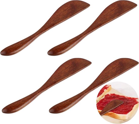 Foto: Set van 4 houten keukenhulpmiddelen inclusief botermes kaasmes jamlepel en gelei spreider voor veelzijdig gebruik en natuurlijke uitstraling in de keuken