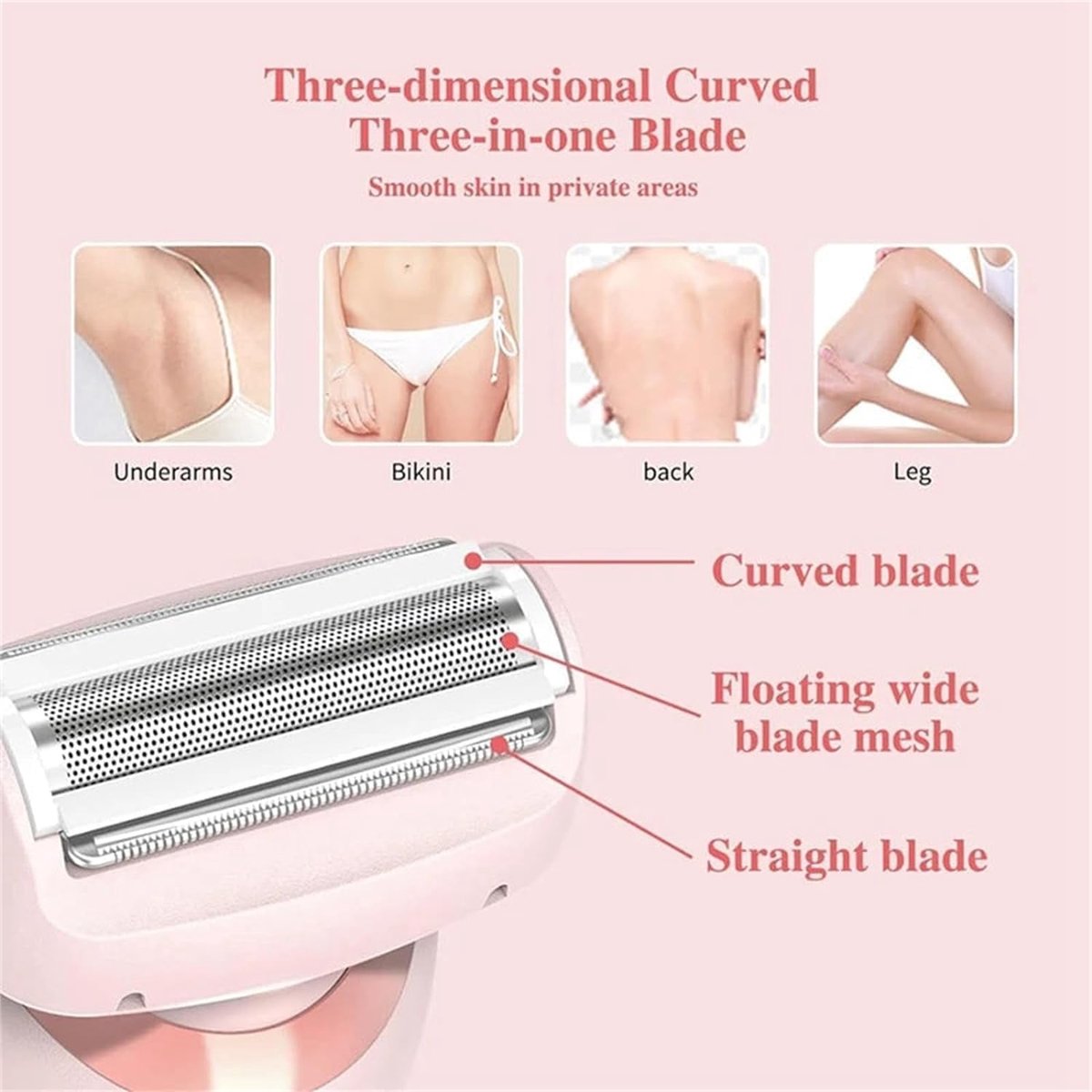 2 in 1 ladyshaves voor vrouwen - Epilateur Elektrische femme - Bikinitrimmer Dames - Scheerapparaat Vrouw - voor corps bikini tricot corps scheerapparaat - Roze thumbnail 7