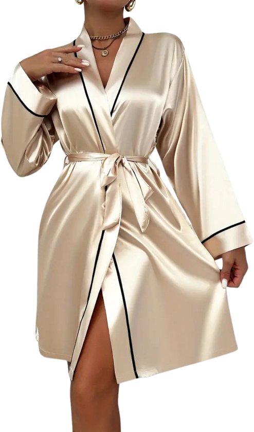 Nivard Satijnen Badjas Dames - Kimono - Kamerjas - Satijn - Ochtendjas - Pyjama - Maat S