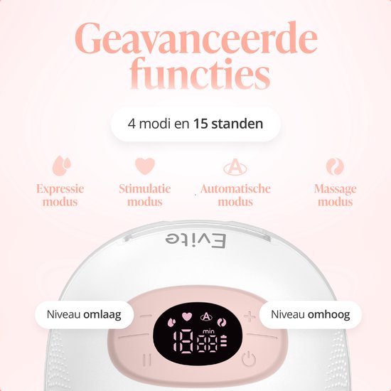 Evite Elektrische Draadloze Borstkolf Nova - Handsfree & Draagbaar - BPA-Vrij - Enkele Borstkolf - Met E-Book - Wit & Roze van Evite — afbeelding 3