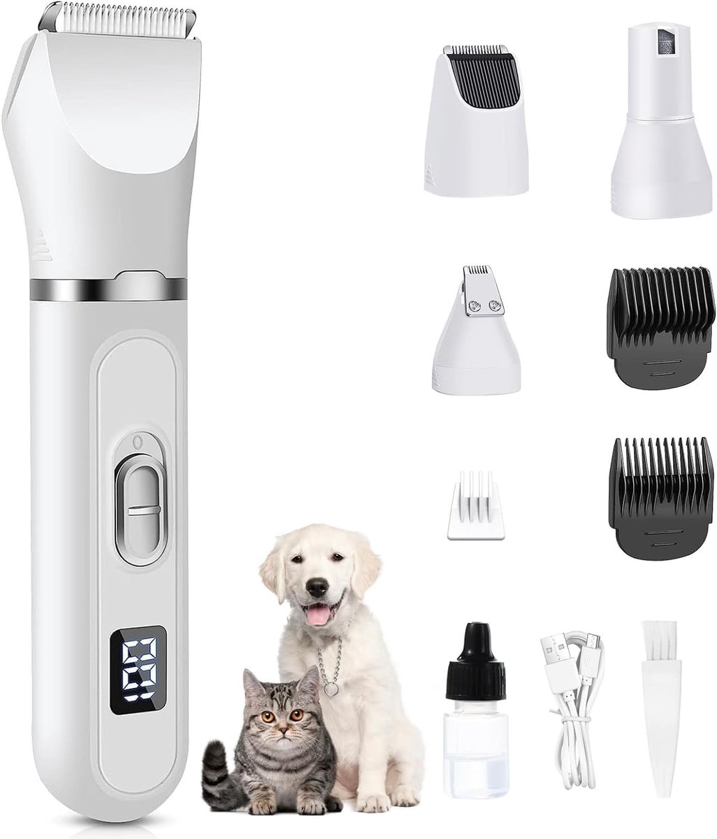 Stille hondentondeuse - Professionele tondeuse voor hond en kat met LED-display - Hondenpoottrimmer - Elektrische tondeuseset voor huisdieren