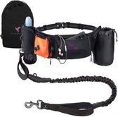 Laisse pour chien mains libres avec sac banane et porte-bouteille – Laisse de course pour chien – Laisse élastique 150-200 cm – Idéale pour le jogging, la Marche et l'entraînement – ​​Zwart