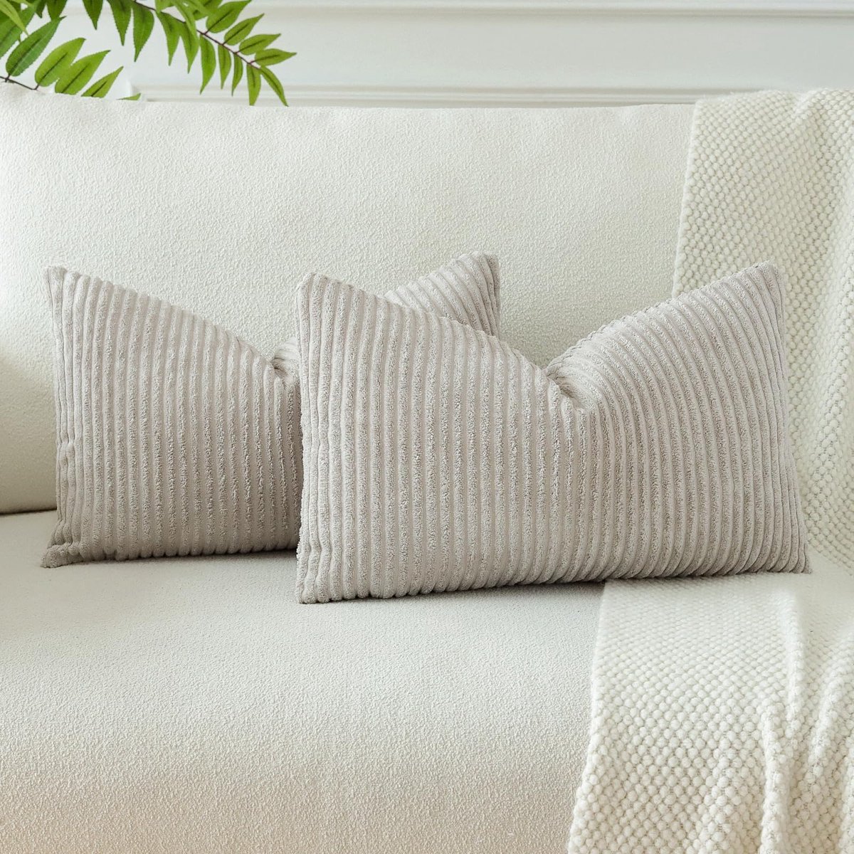 Ibenzoa Set van 2 Luxe Corduroy Kussenslopen voor Stijlvolle Interieurdecoratie, Lichtgrijs, 40 x 60 cm