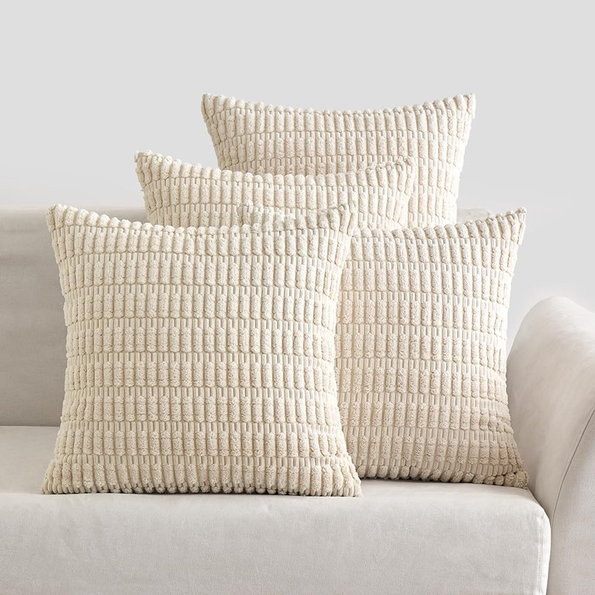 Ibenzoa Set van 4 Luxe Decoratieve Kussenhoezen voor Moderne Woonkamer en Slaapkamer, Crème, 40 x 40 cm