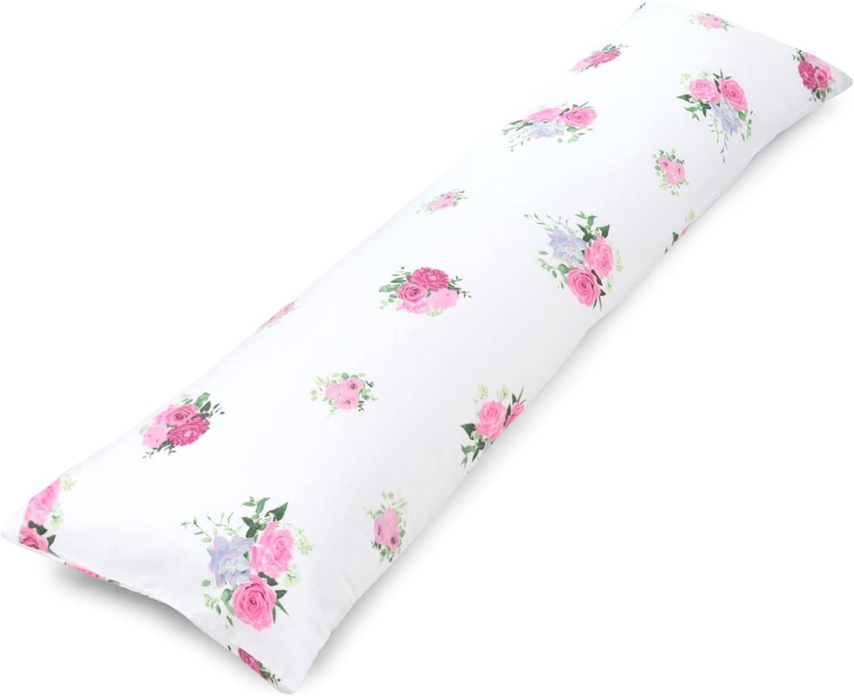 GTB® Lang Kussen voor Zijslapers - Lichaamskussen - Lang Kussen - Rozenmotief - 145cm x 40cm x 1cm