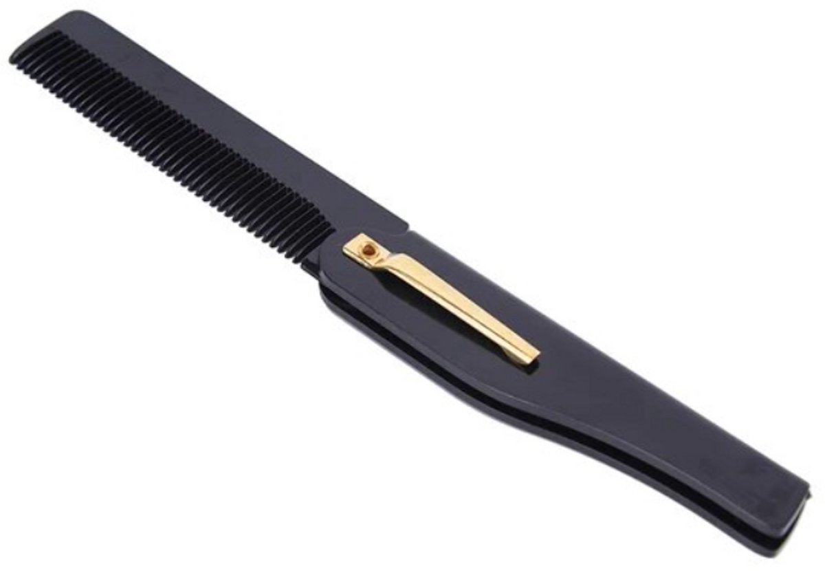 Scoby - Baardkam - Baardshaper - Gezichtskam - Beard Comb - Inklapbaar - Zwart