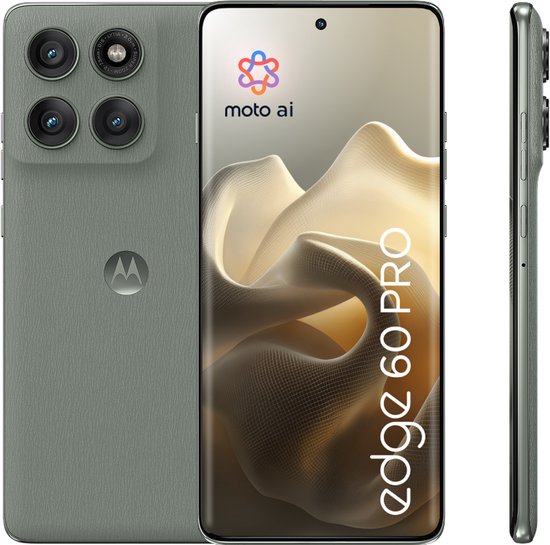 Motorola Edge 60 Pro smartphone in schaduwgrijs, driezijdig profiel.