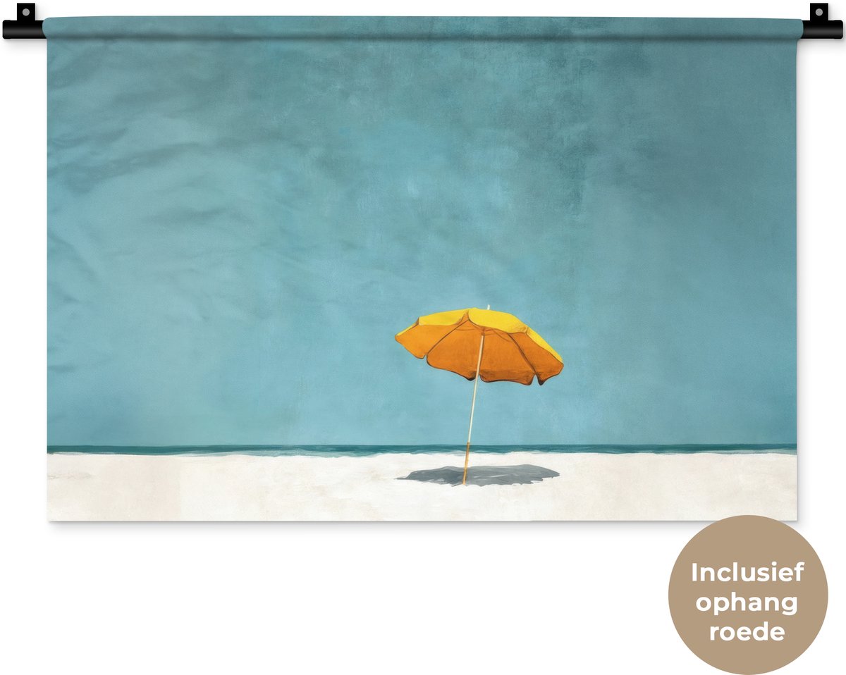 Wandkleed 60x40 cm - Wanddoek Parasol - Geel - Strand - Zee - Wandtapijt - Wandkleden